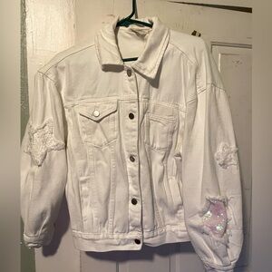 Savannah Jane Size L White Distressed Jean Jacket